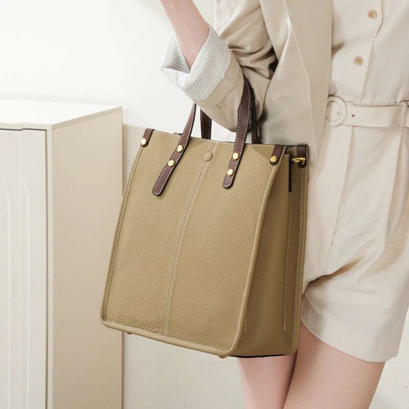 Burminsa Cowhide Genuine Leather Vertical Tote Handbags For Women 2025 Designer Large Work Ladies Shoulder Crossbody Bags