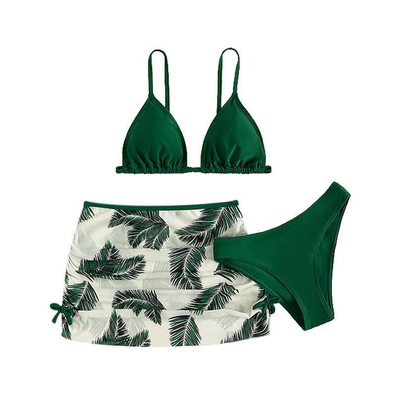 European American children's three piece set printed medium large girls' hot spring bikini swimsuit new style chic and elegant clothing