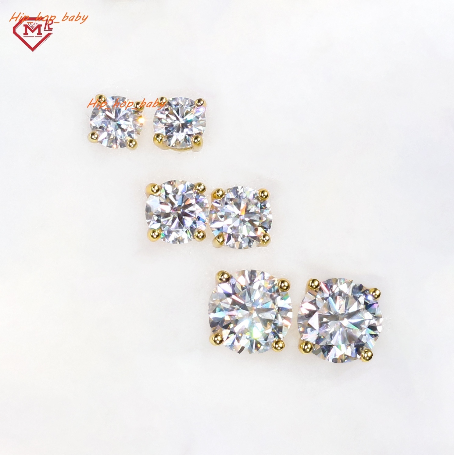 18K Gold Plated Mossanite Earrings Luxury Hip Hop Sterling Silver 4 Prong Moissanite Earrings