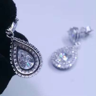 Custom Moissanite Jewelry Drop Earrings Pear Shape 925 Sterling Silver Moissanite Earrings