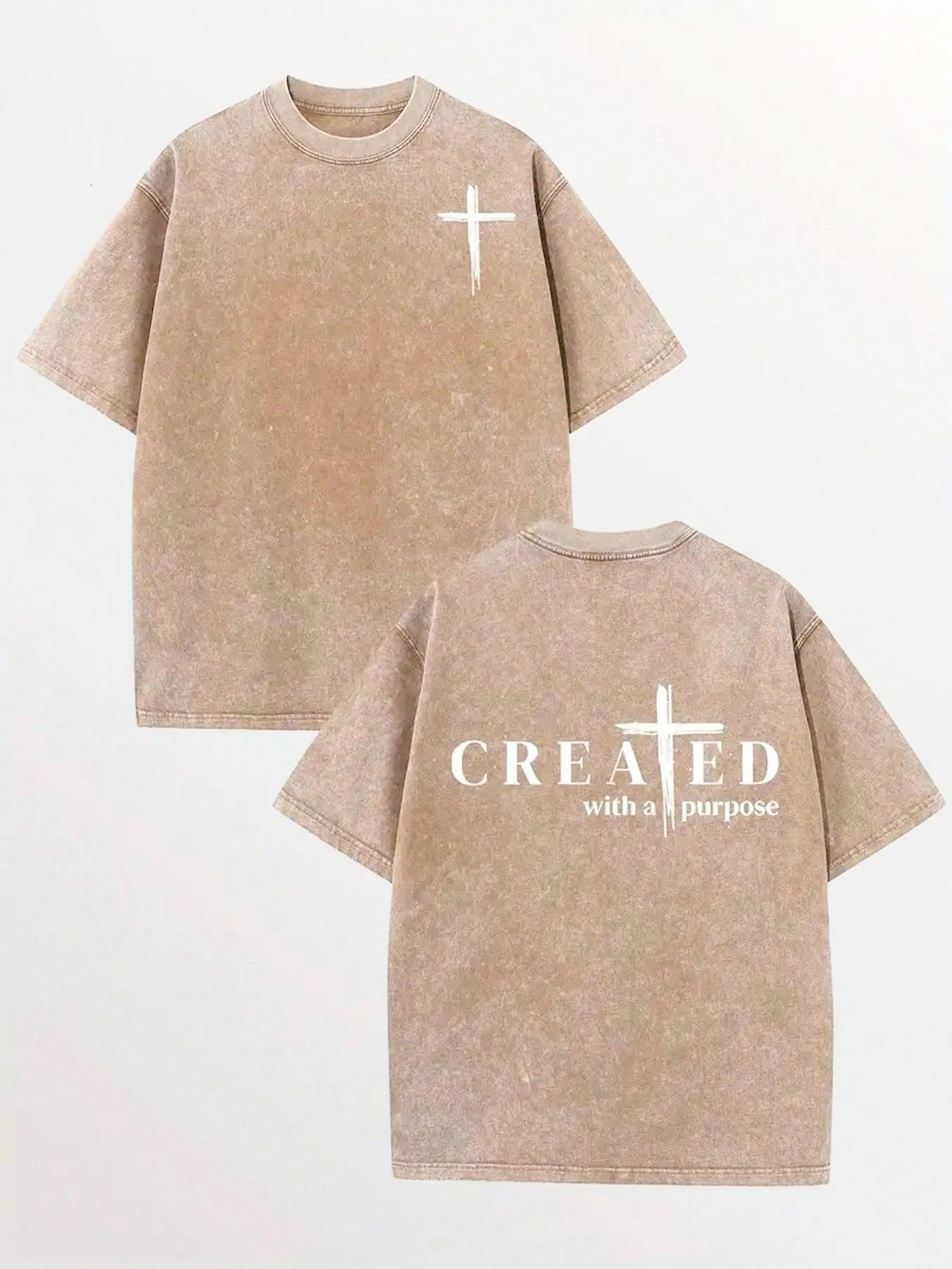 Cross printed short sleeved womens Tshirt featuring a purple retro summer street mens and casual cotton washed top 250430Z