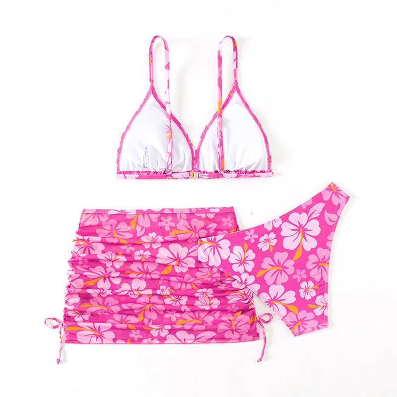 European and American Children's Little Fresh Cherry Blossom Three Piece Set Swimsuit Girls' Bikini Versatile New Trendy Clothing Ins