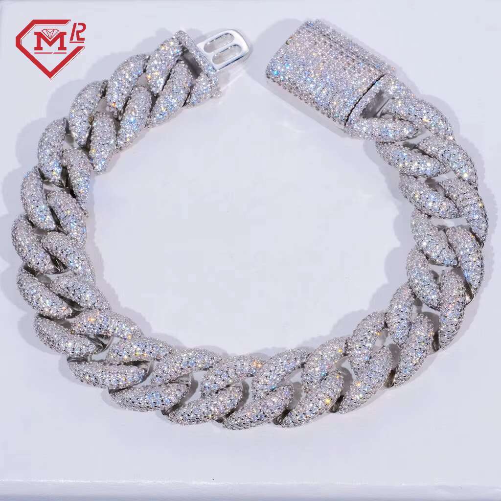 15mm Cuban Link Bracelet 5 Rows Iced Vvs Miami Mens Bracelet 925 Sterling Silver Moissanite Bracelets