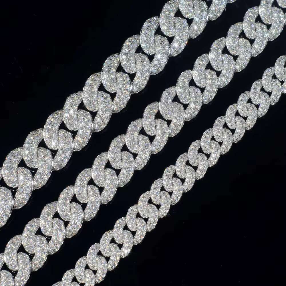 Hiphop 18mm Cuban Chain VVS Moissanite Diamond Iced Out 925 Sterling Silver Miami Moissanite Cuban Link Chain