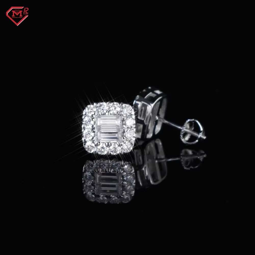 Elegant Earrings Iced Out 925 Sterling Silver White Gold Plated Screw Back Moissanite Earrings