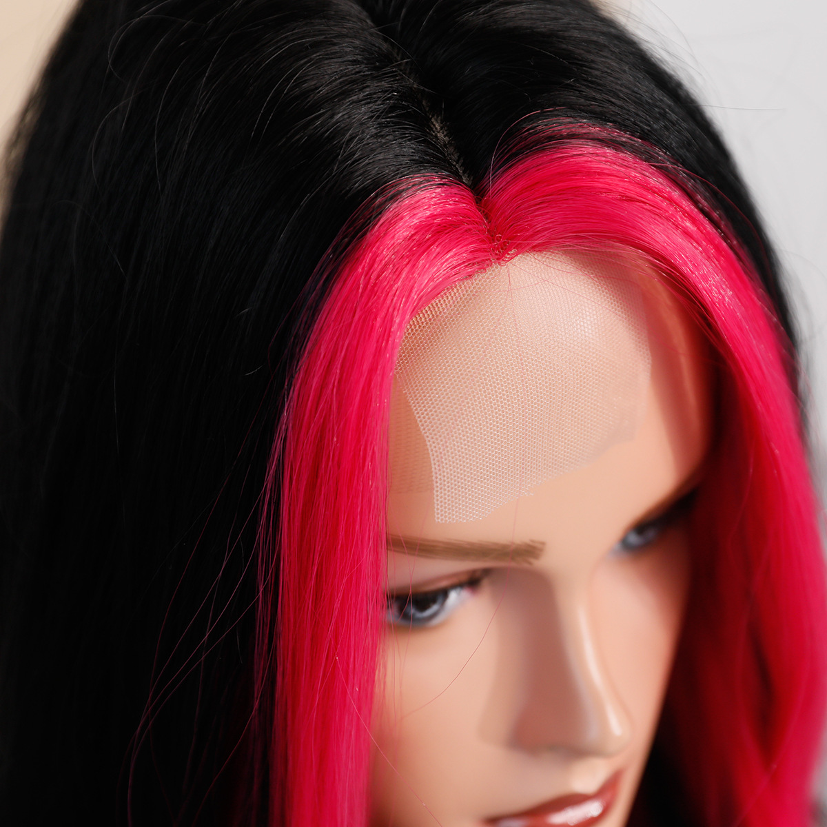 lace Small Asian dyed rose red curly hair with large waves split wig for women full head cover natural hair stitching wig
