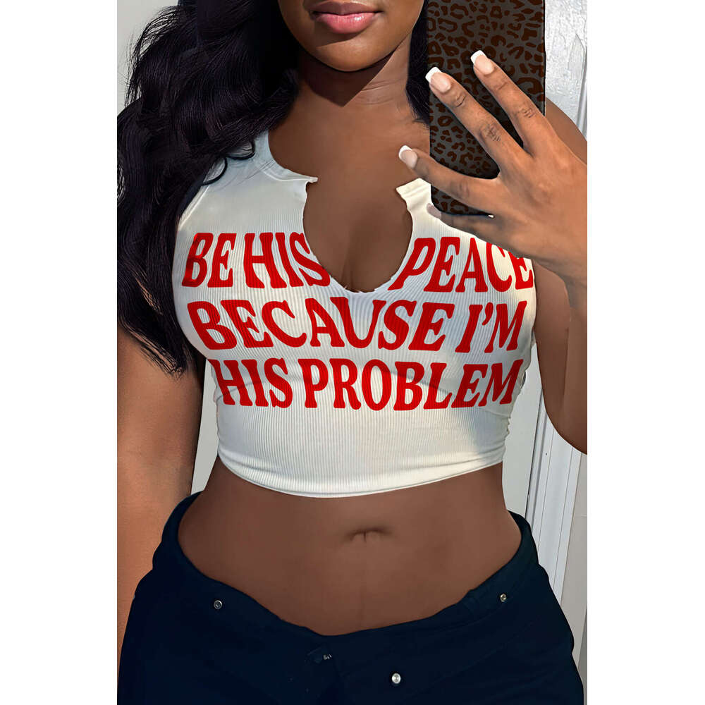European and American sexy letter printed T-shirt women's brand sleeveless U-neck vest 2025 new casual fashion trend clothing