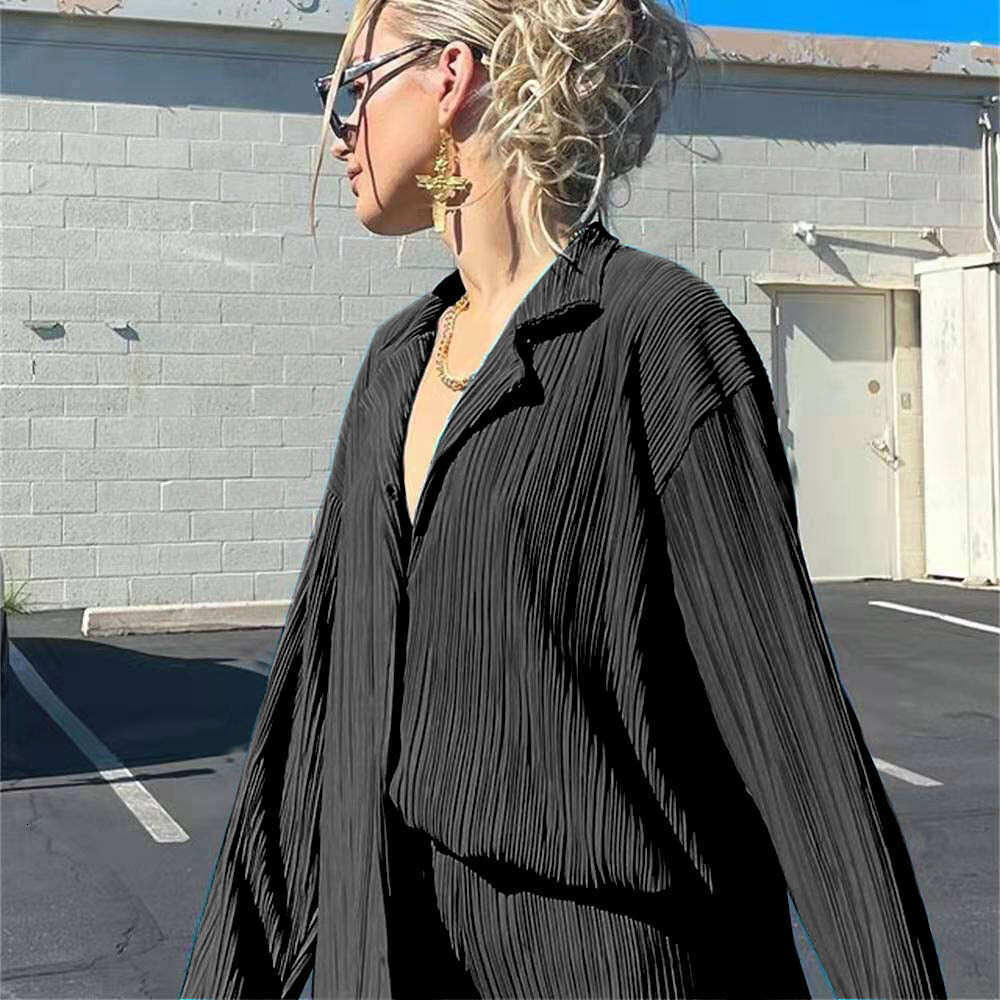 Hot selling items in spring summer of 2022, European American solid color texture loose and slimming pleated suit 20250083, 2025 new casual versatile 