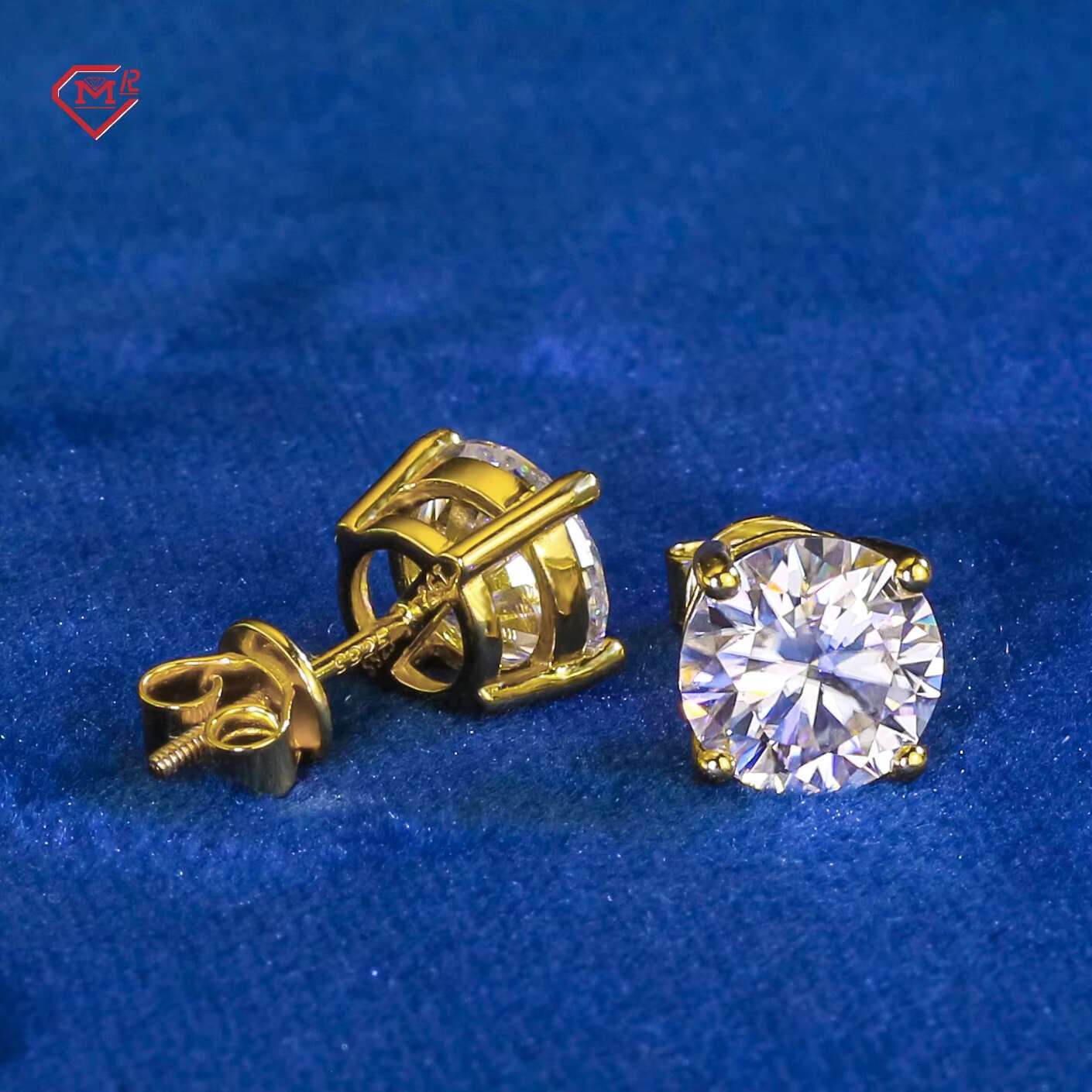 18K Gold Plated Mossanite Earrings Luxury Hip Hop Sterling Silver 4 Prong Moissanite Earrings