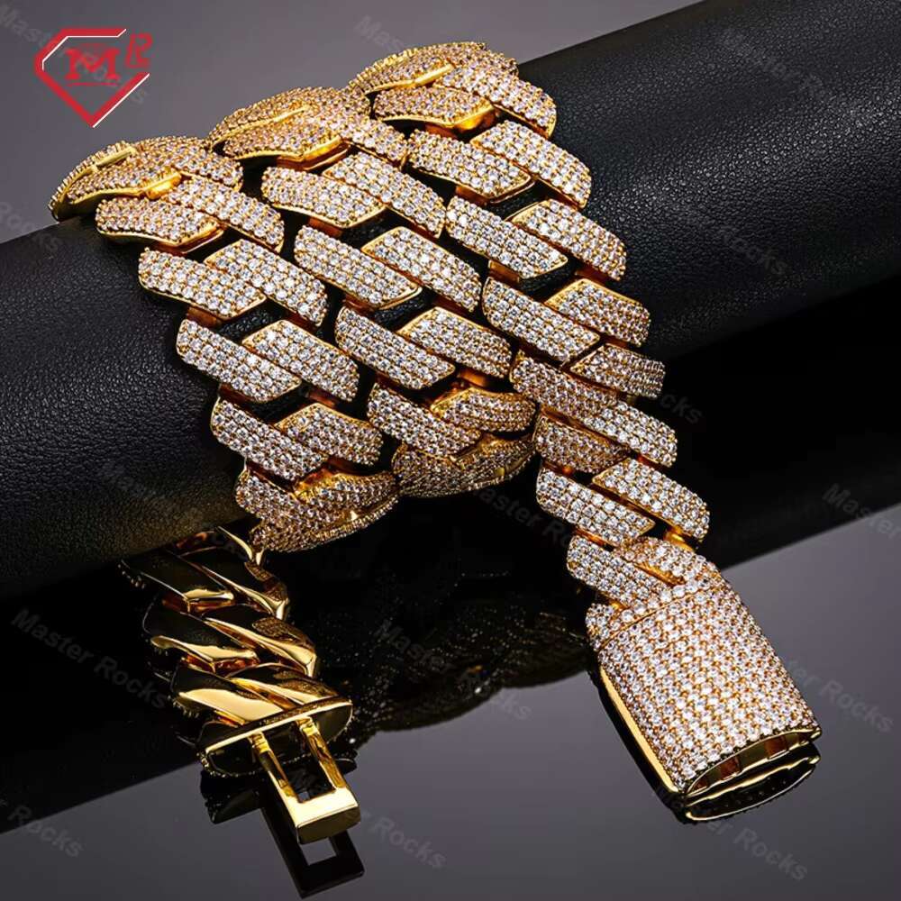 Luxury 20MM Miami Cuban Link Chain 925 Sterling Silver Hiphop Iced Out Moissanite Cuban Link Chain
