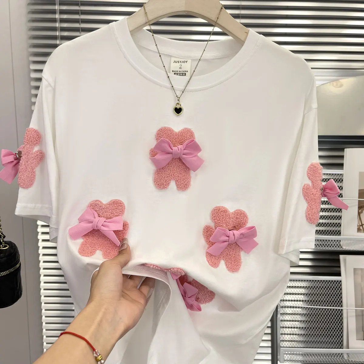 Little Bear Embroidery Y2k 3D Bow Womens Large Size Tshirt Korean Sweet Kawaii Cute 2024 Summer Fashion Harajuku Top 250430Z