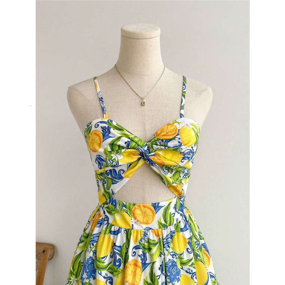 European and American Dreamara Women's Vacation Flower Printed Front Twisted Dress 2025 New Casual Versatile Fashion Clothing