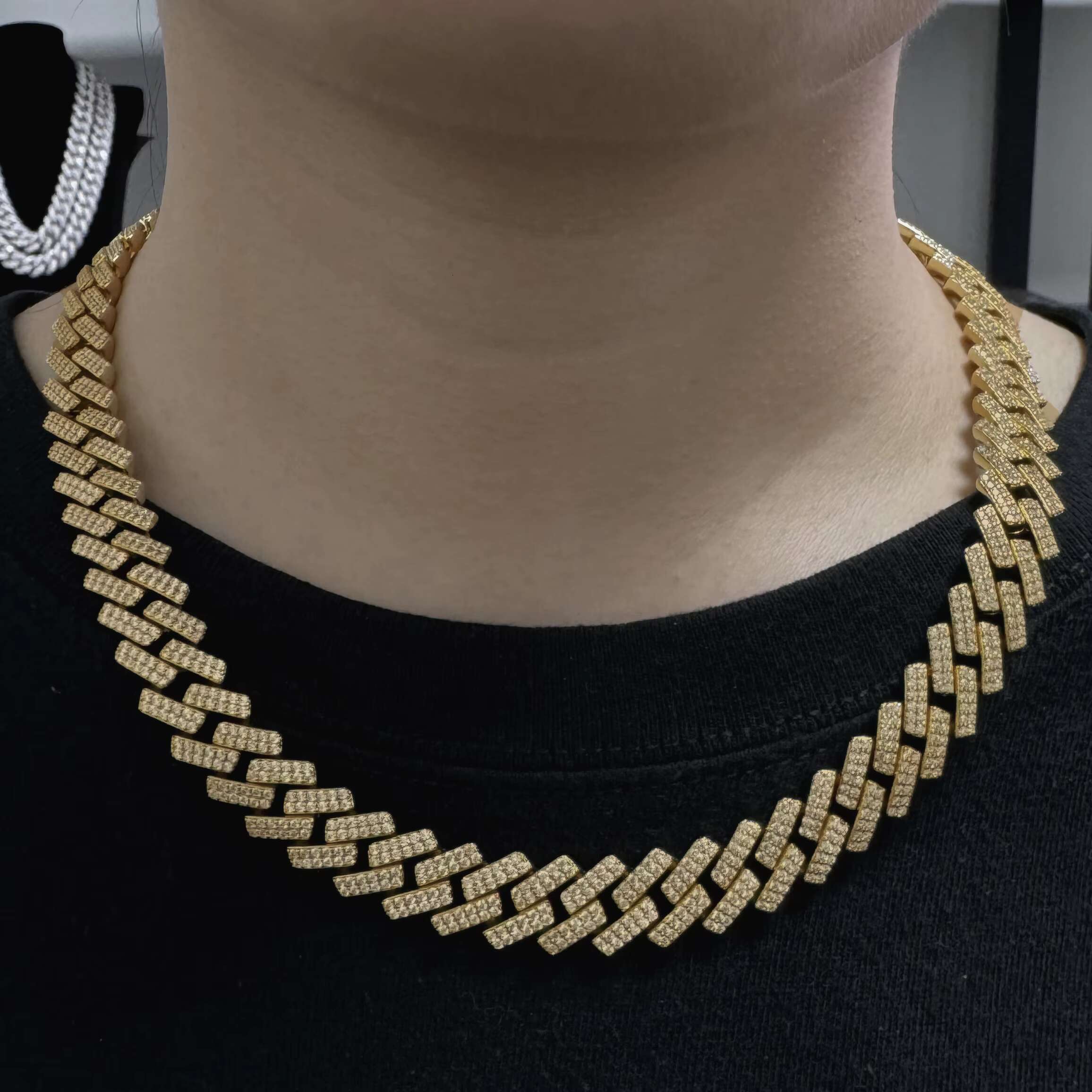 14mm Cuban Link Chain Pass Diamond Test 925 Silver 2 Rows Hiphop Jewelry Necklaces Moissanite Cuban Chain