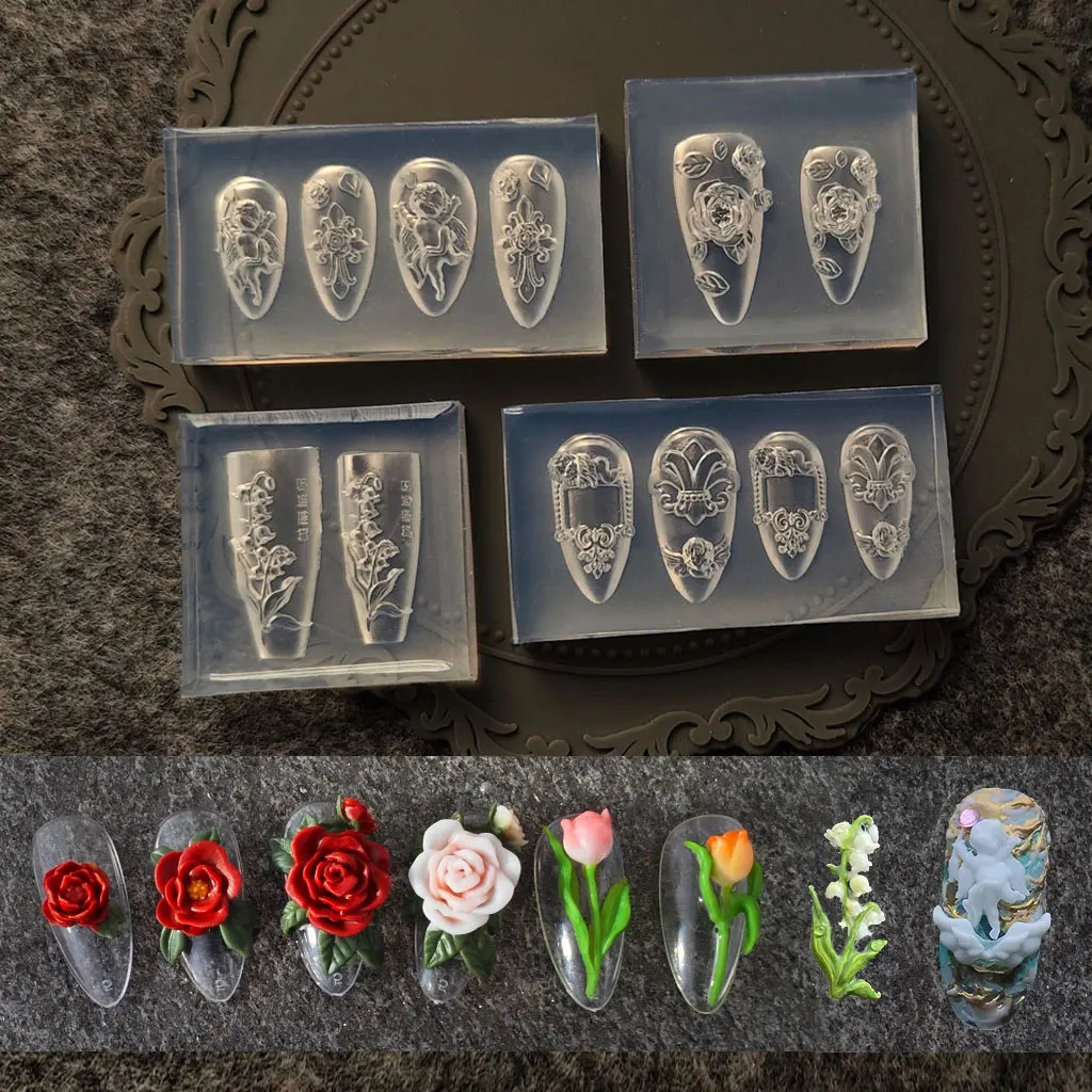 1pc Rose Tulip Lotus 3D Acrylic Mold Lily of the Valley Nail Art Decorations Nails DIY n Silicone Nail Art Nails Mold 250424