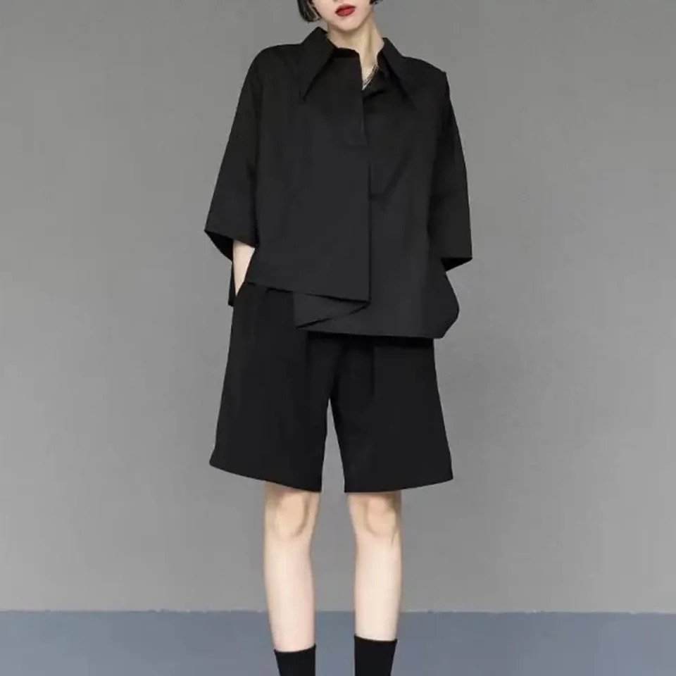 2025 SpringSummer Womens Fashion Harajuku Casual Shirt Irregular Asymmetric Loose Button 250422