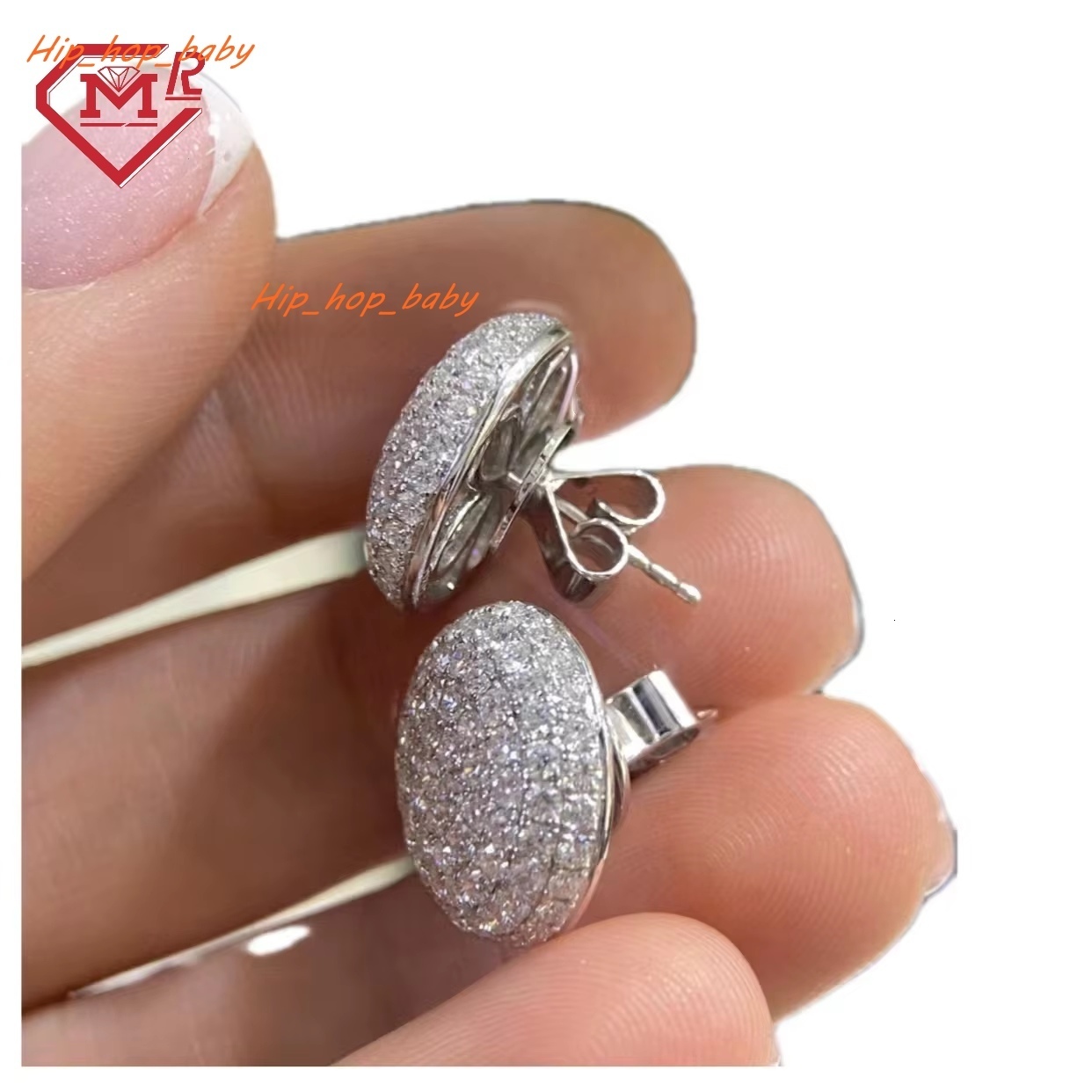 Popular 9mm Earrings Women Stunning Iced Out Cluster Fireball 14k Gold Stud VVS Moissanite Earrings
