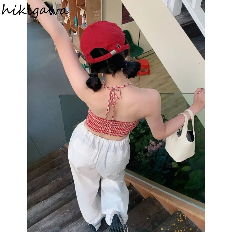 Cute crop top from South Korea fashionable summer womens tank Ropa strapless and backless Tunic Camis patch work lace plain weave Y2k vest 250427