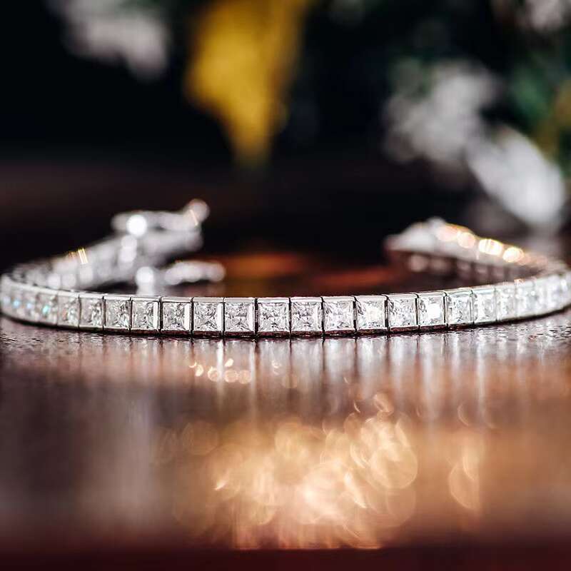 10K 14K 18K Solid Gold Diamond Tennis Link Chain Pass Diamond Tester Princess Cut VVS Moissanite Tennis Bracelet