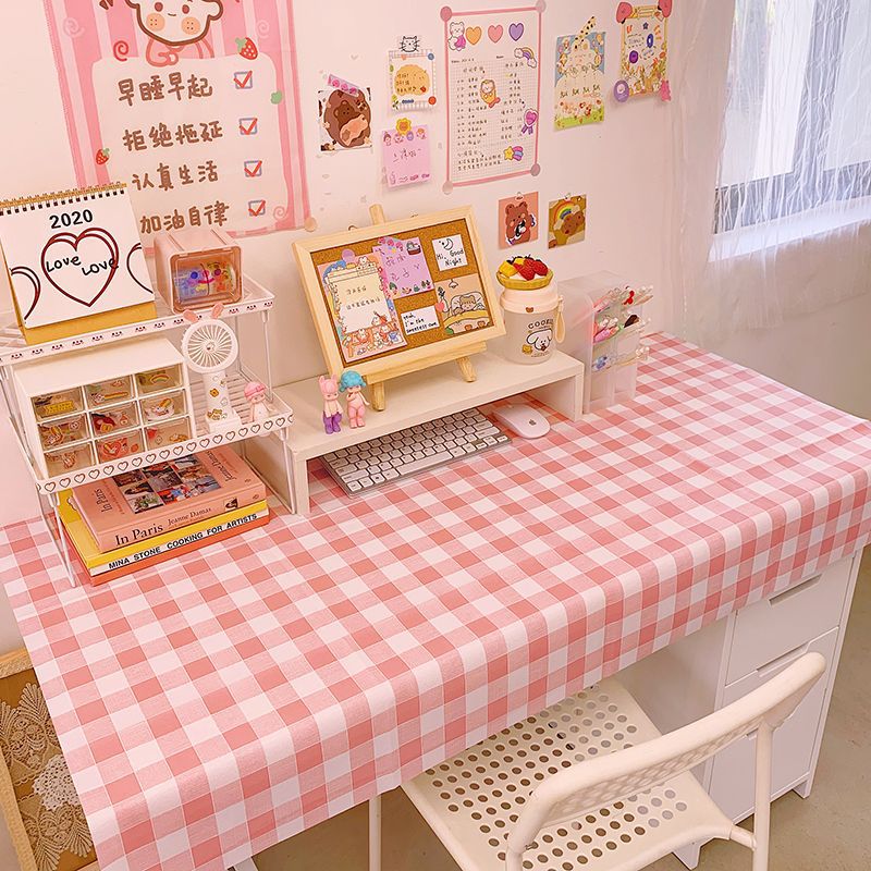 W22 Girly Heart Tablecloth Net Red ins Desk Cloth Background Cloth Nordic Plaid Tablecloth Fabric Student Table Picnic Cloth