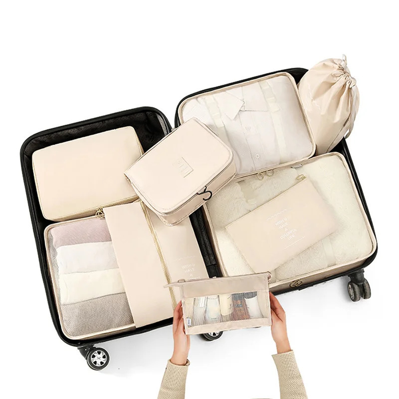 7-8-9-piece Set Travel Bag Organizer Clothes Luggage Travel Organizer Blanket Shoes Organizers Bag Suitcase Pouch Packing Cubes 250605
