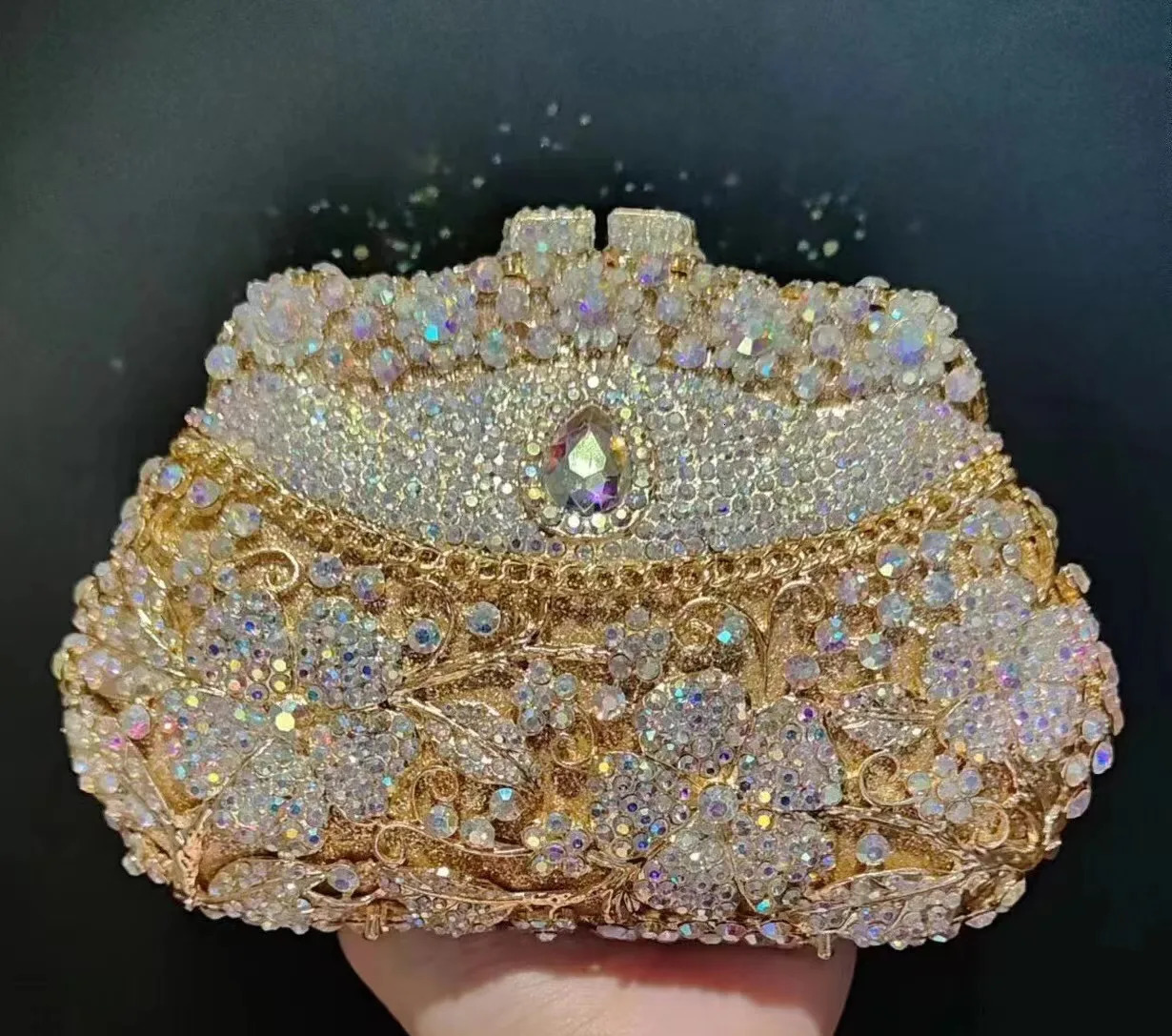 Gold Metal Flower Diamond Evening Bag Womens Crystal Wedding Wallet Party Handbag Ball Official Club Minaudiere 250428