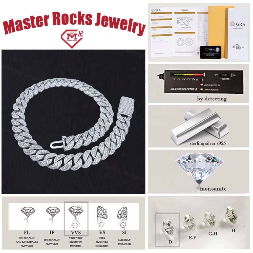 Luxury Cuban Link Chain 15mm 18mm Hiphop Iced Out 925 Sterling Silver Vvs Moissanite Miami Cuban Link Chain