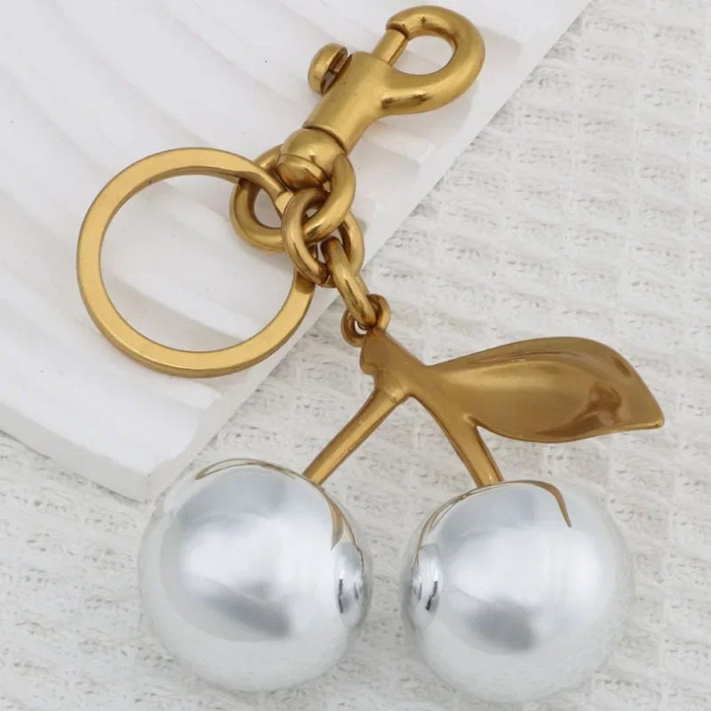 Silver Plated Cherry Keychain Cherry Purse Charm Made of Metal Hardware and Glittering Mirror Resin Cherry Charm Accesories 250430