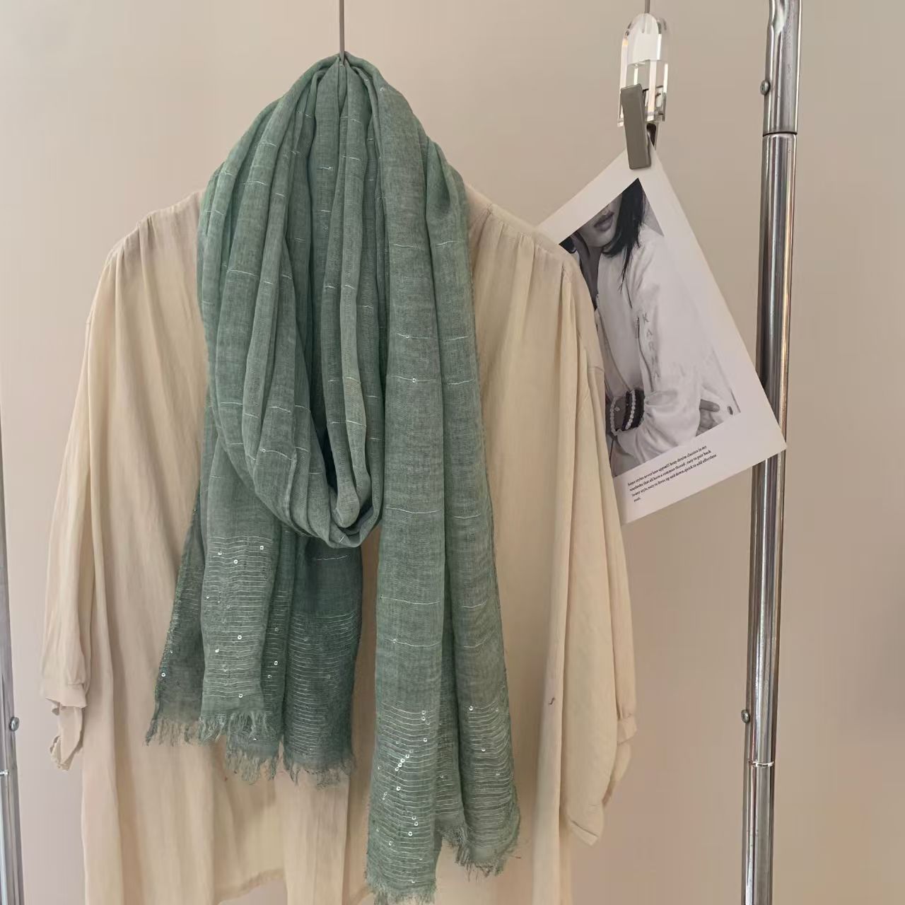 T616 new sequined dirty dyed shawl women's solid color scarf spring and autumn winter all-match cotton and linen light acrylic neck scarf
