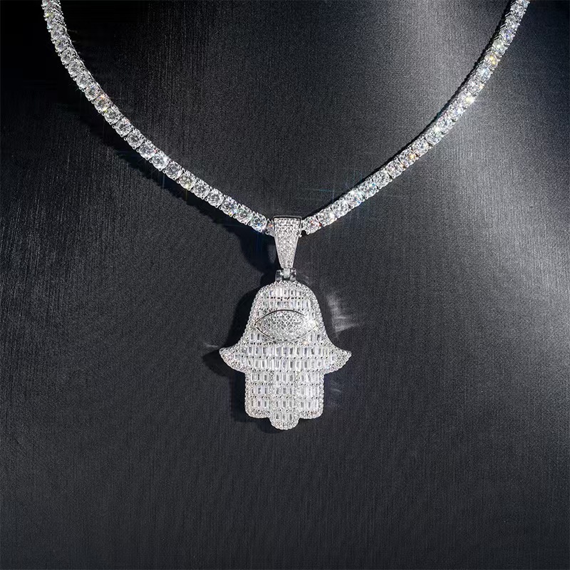 Designer jewelry Hip Hop Jewelry Iced Out Custom Necklace Rapper Hand of Fatima Moissanite Necklace 925 Silver VVS Mossanite Men's Pendant