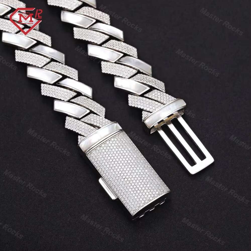 Hiphop 18MM Iced Out Cuban Chain Handmade Setting 925 Sterling Silver Moissanite Cuban Link Chain