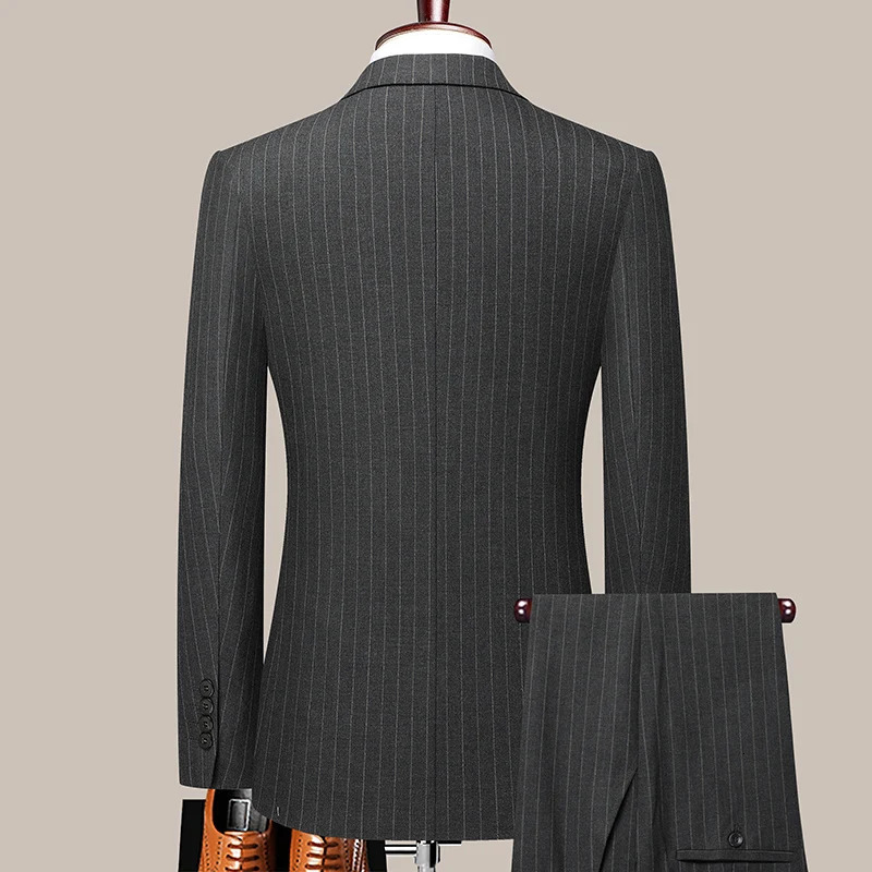 Mens Business Set SetTrous Fashion and Handsome Trend Striped Casual Boutique Double Row Buckle Two Piece M6XL 250428