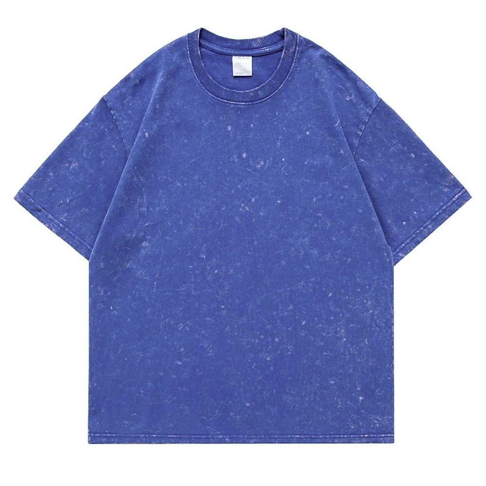 230g 100 pure cotton retro punk Tshirt with off shoulder sleeves mens short sleeved solid color hiphop loose 250430Z