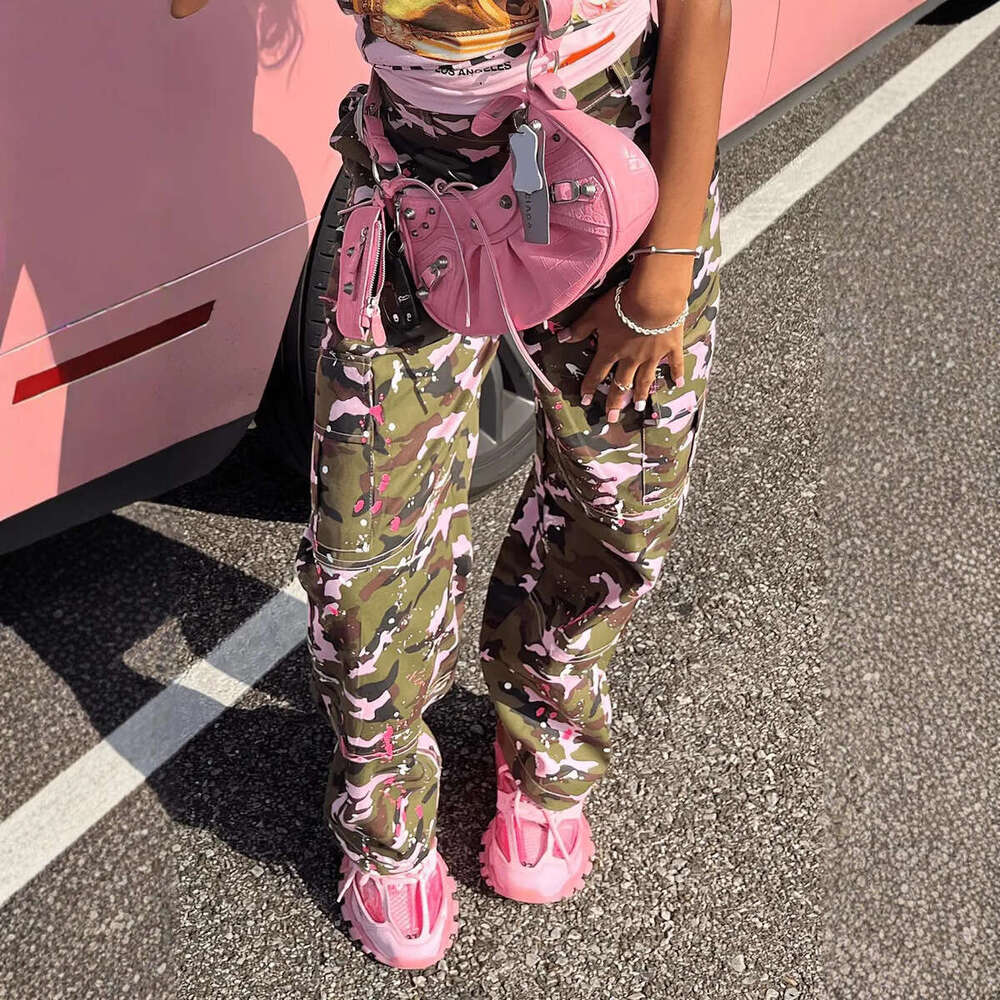 S6931 European and American women's fashion high waisted camouflage pocket multi-color pants 2025 new style temperament chic elegant clothing