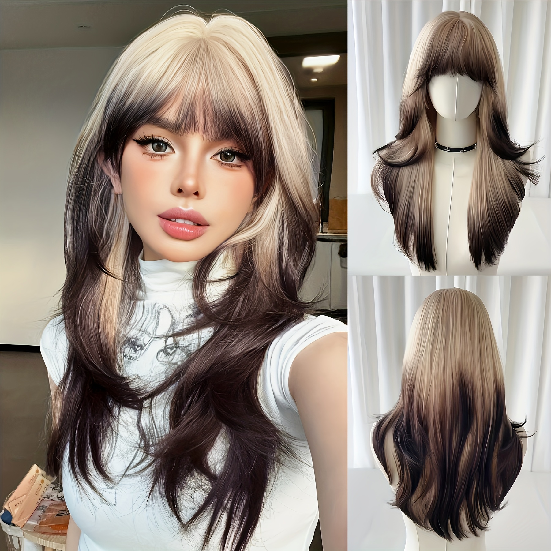 Gold Blondes to Blues Graduated Wave Synthetic Hairpiece Thick Volume High-Density Lush Layers for Women's Everyday Outfits
