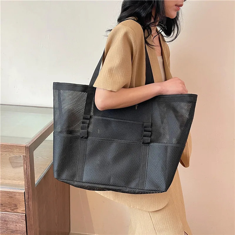 Multipocket Summer Large Beach Bag For Towels Mesh Durable Beach Bag For Toys Waterproof Underwear Pocket Beach Tote Bag 250428