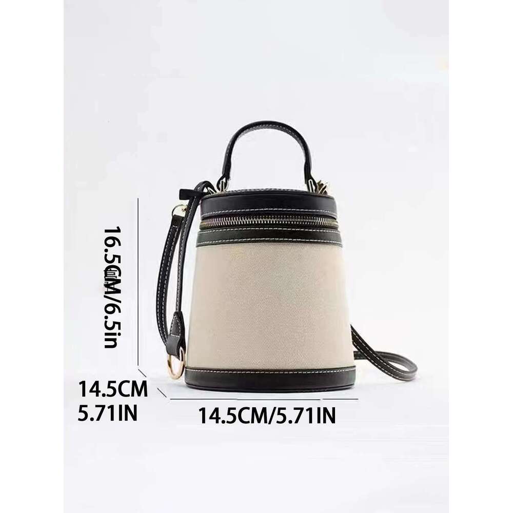 2024 Fashion Women's Spring And Summer New Cylinder Color Box Shape Single Shoulder Oblique Canvas Bucket Bag
