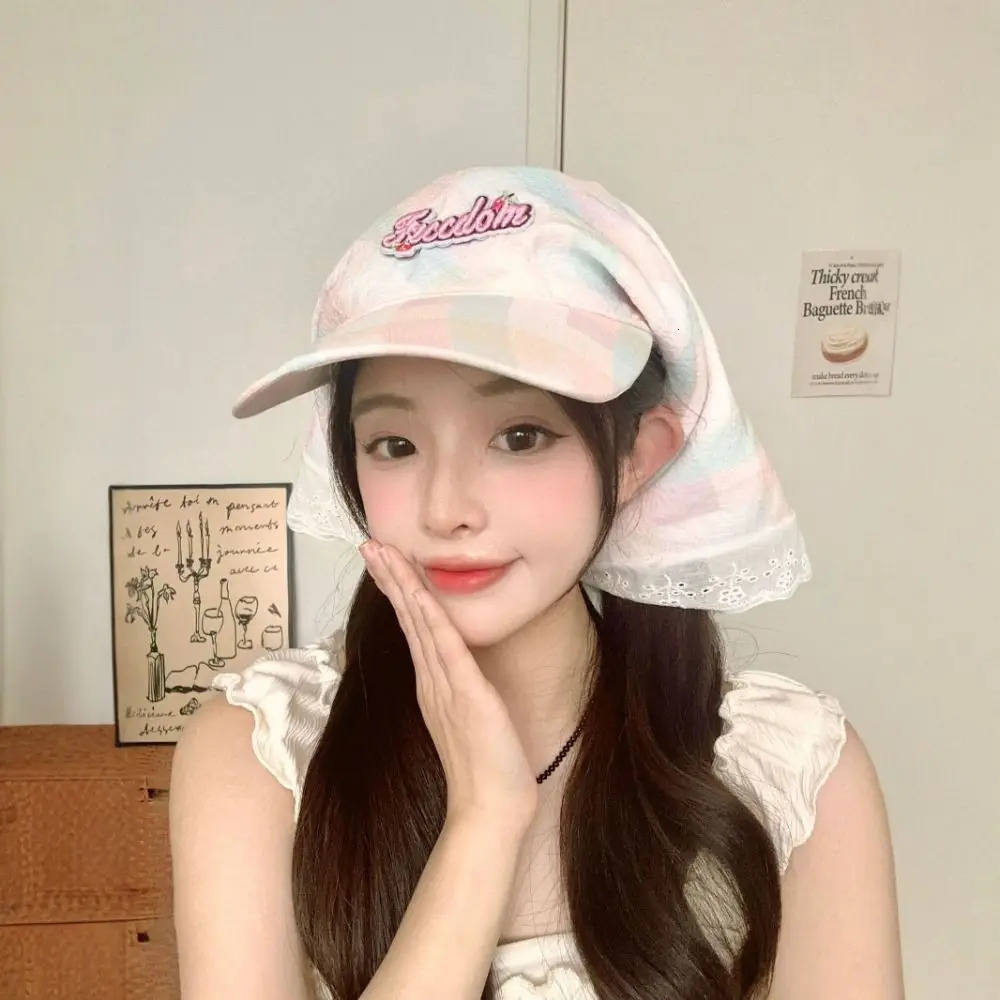 Casual Korean style plain baseball cap embroidered cotton shoulder strap shoulder strap hat hair strap leather hat letter headscarf hat girl 250429BJ