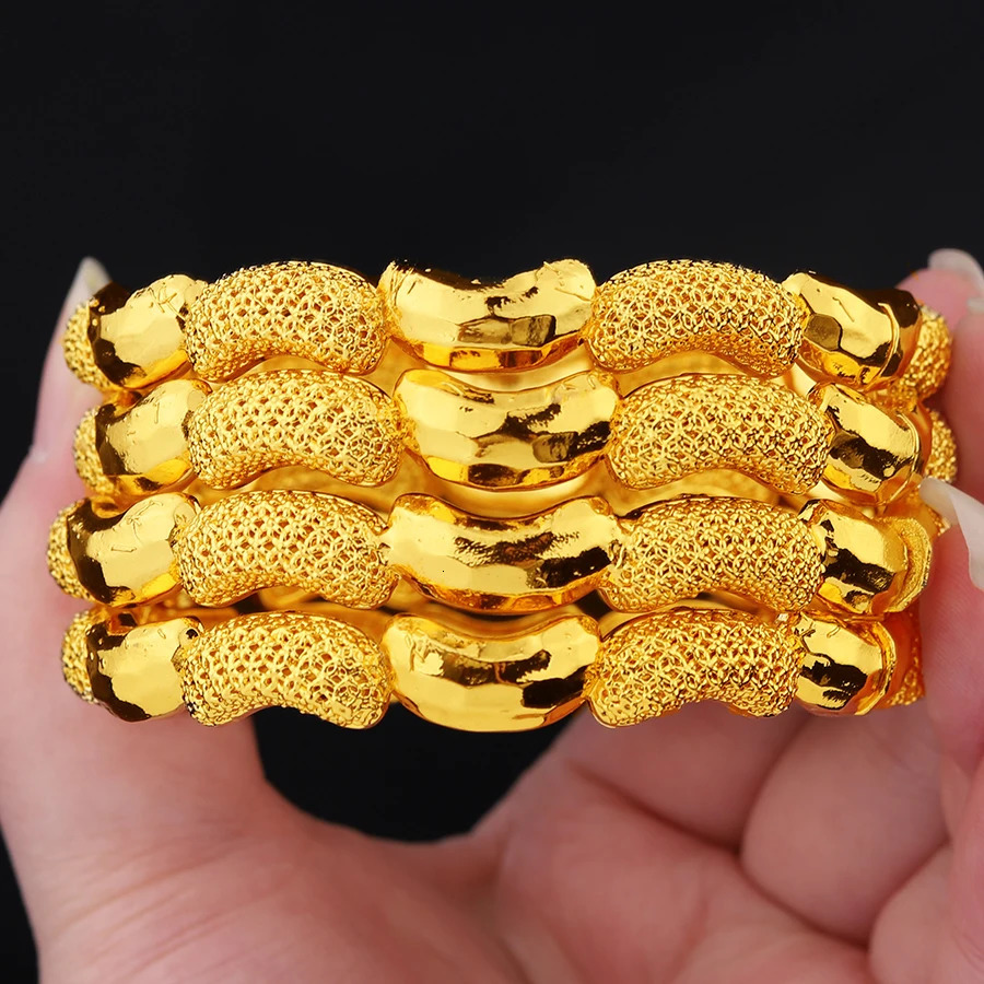 4pcs 24K Bracelets from Ethiopia Dubai Middle East Africa Womens Gold Bracelets Jewelry Middle East Wedding Gifts 250425