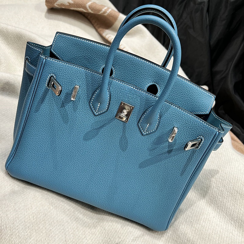 Top designer women's handbag brand 25-30-35cm handmade premium wax thread Togo leather denim blue luxury classic fashion large capacity handbag strapless lock