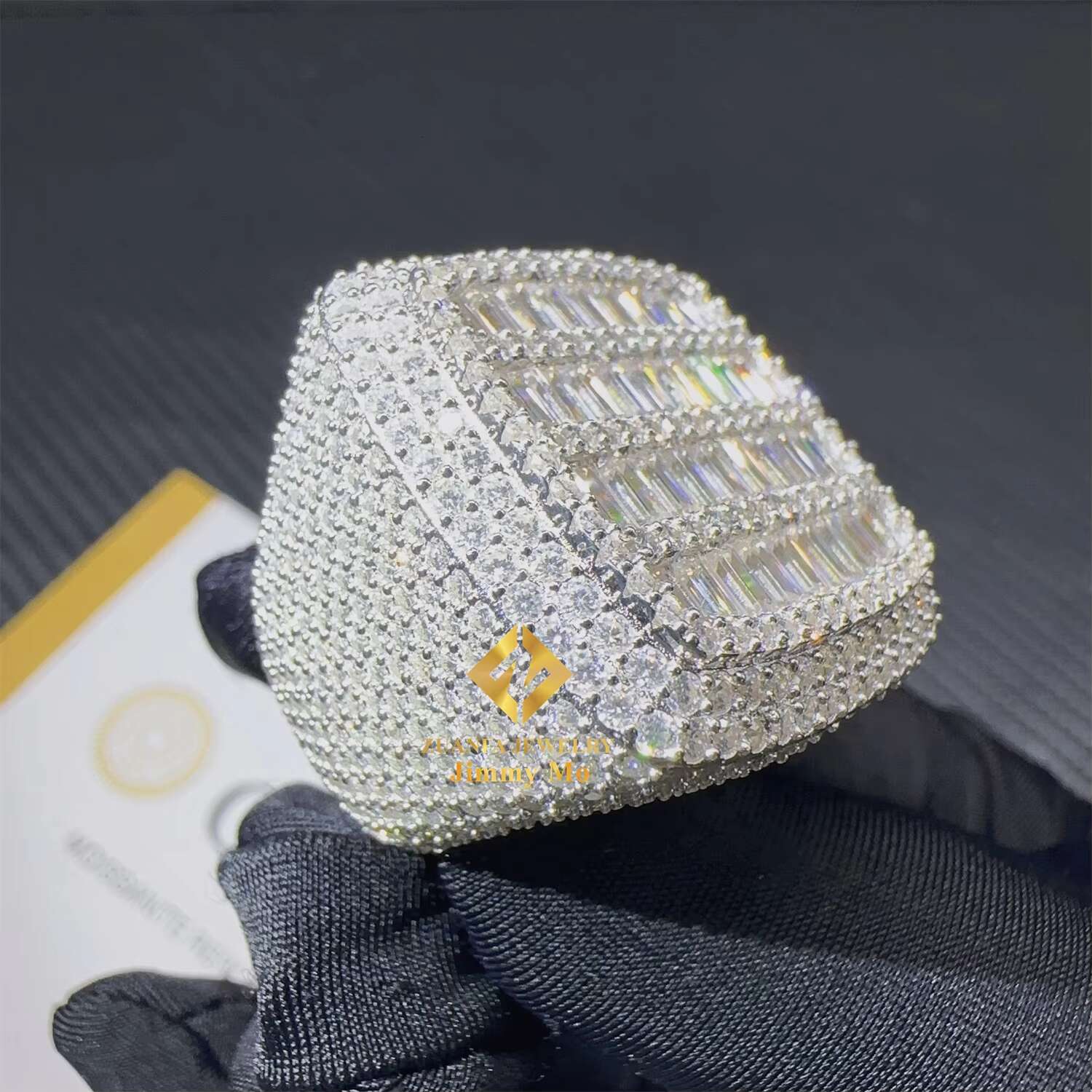 2023 New Arrivals Iced Out Hip Hop Ring 925 Sterling Silver VVS1 Baguette Moissanite Man Pinky Ring