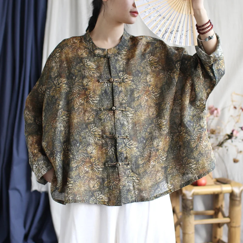 Womens retro cotton linen womens Tshirt and shirt long sleeved oversized coat 250422