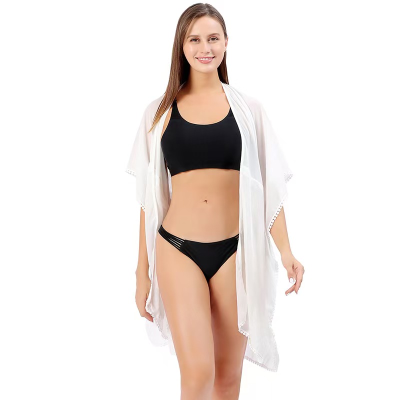 K600 European and American beach style cardigan solid color chiffon with small lace belt cardigan bikini cover-up sun protection clothing ST006
