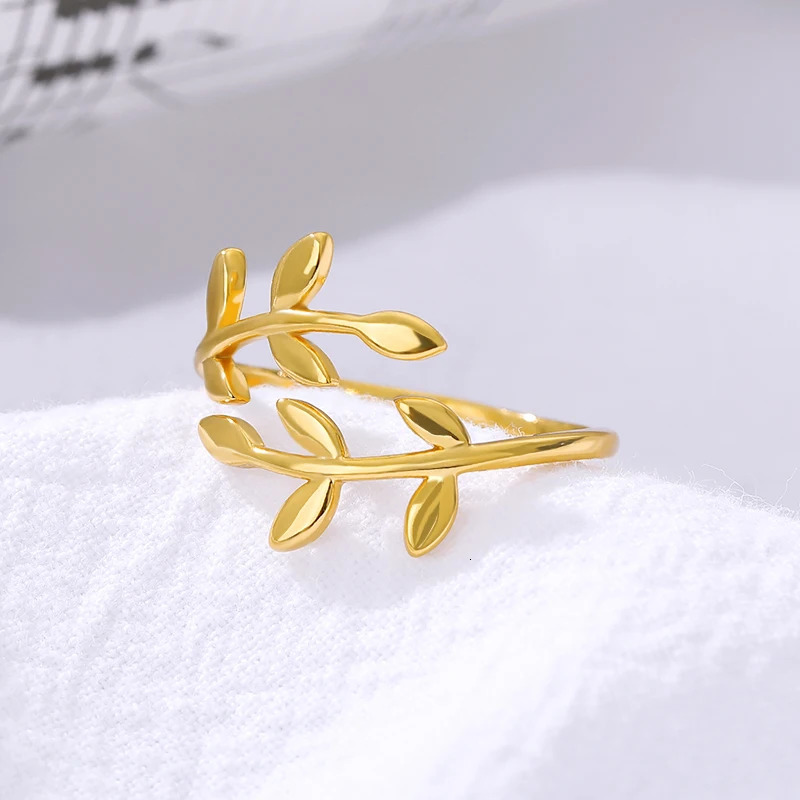 Womens olive leaf ring open gold stainless steel couple wedding jewelry free delivery 250428