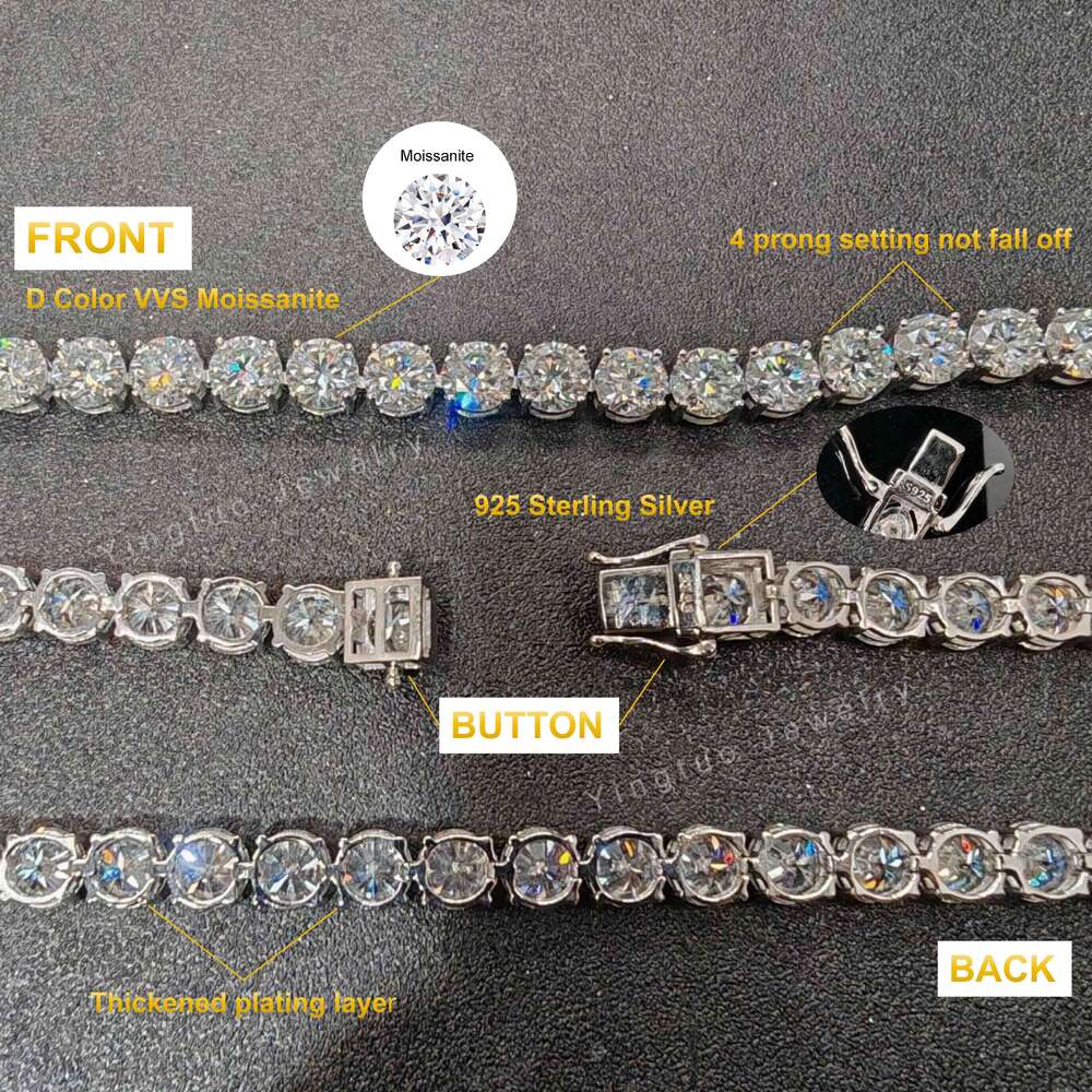 Fashion Iced Out 925 Sterling Silver Synthetic Moissanite Diamond VVS 5mm Round Moissanite Tennis Bracelet for Men Woman