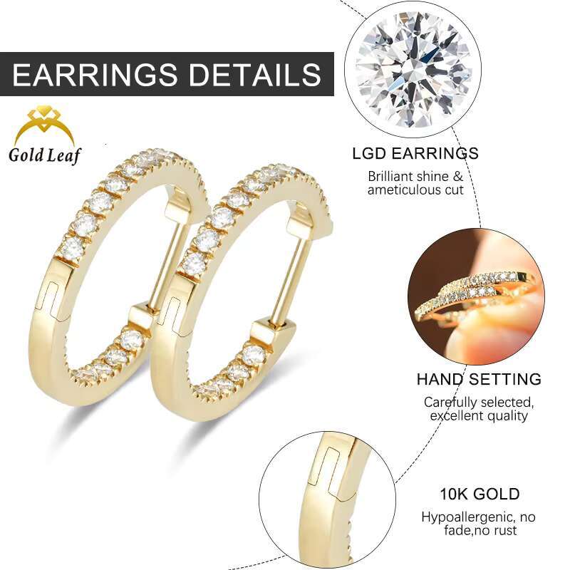 Goldleaf Luxury Diamond Earrings Popular Jewelry 10K 14K 18k Gold Plated Diamond Huggie Hoop Earrings Women Gift