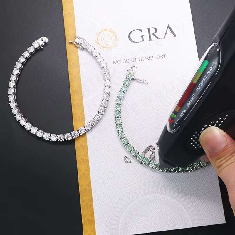 L-Blue Moissanite Diamond VVS 5mm Round S925 18K Gold Moissanite Tennis Bracelet for Gift Party