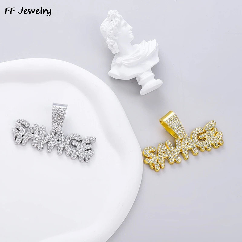 Men Women Hip Hop SAVAGE Letters Pendant Necklace with 13mm Cuban Chain Iced Out Bling HipHop Necklaces Fashion Charm Jewelry 250427