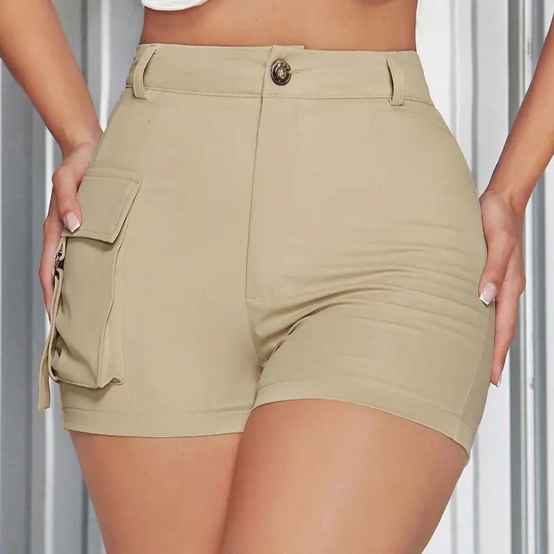 Womens sexy Bodycon cargo shorts summer streetwear fashion button pocket zipper pants casual ultrathin womens clothing 250425