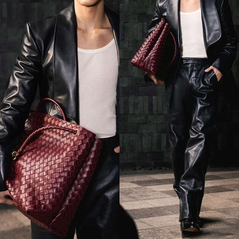 Old money style woven tote bag Andiamo commuting briefcase versatile cowhide large handbag
