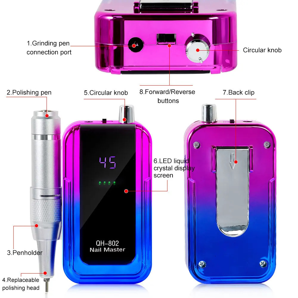 45000RPM Rechargeable Electric Nail Drill Rig Professional Nail Polishing File Low Noise Polisher for Nail Salon Tools 250418